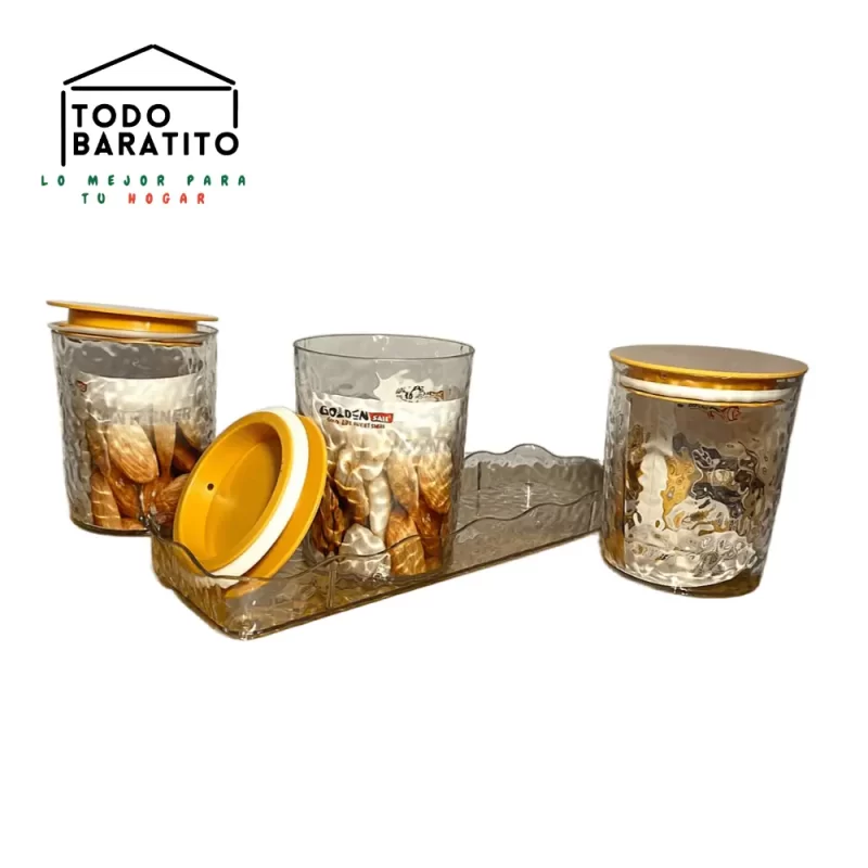 SET DE 3 FRASCOS 10CM TIPO MOSAICO CON BANDEJA PLASTICO